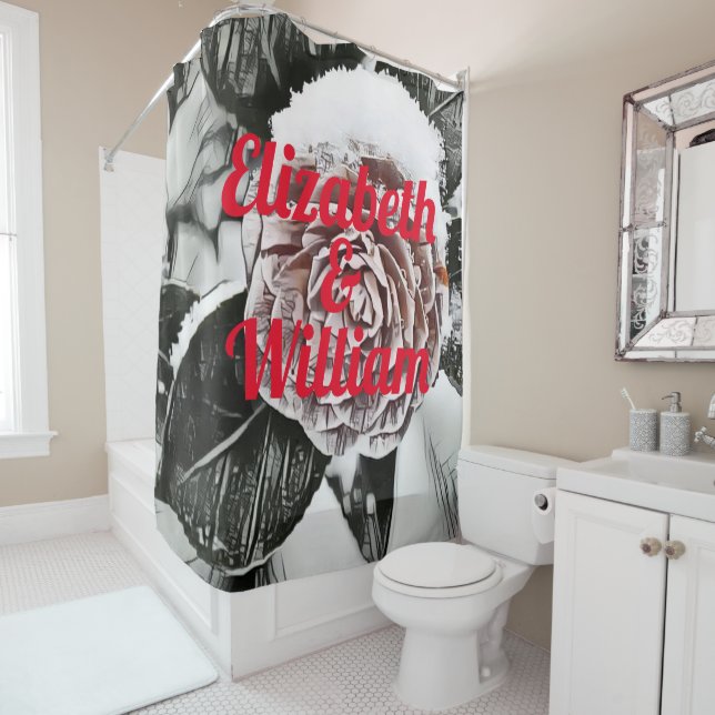 Rideaux De Douche Dessin Rose de neige congelée (En situation)