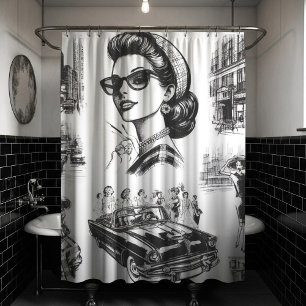 Rideaux De Douche Dessin vintage Fille de mode