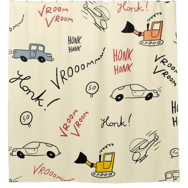Rideaux De Douche Dessins de voiture sans couture : Feuille enfant (Devant)