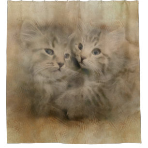 Rideaux De Douche Deux Cubes Chatons Gris À L'Aquarelle Le Moins Ch