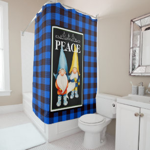 Rideaux De Douche Deux nanas de Noël Plaid Buffalo Bleu et Noir