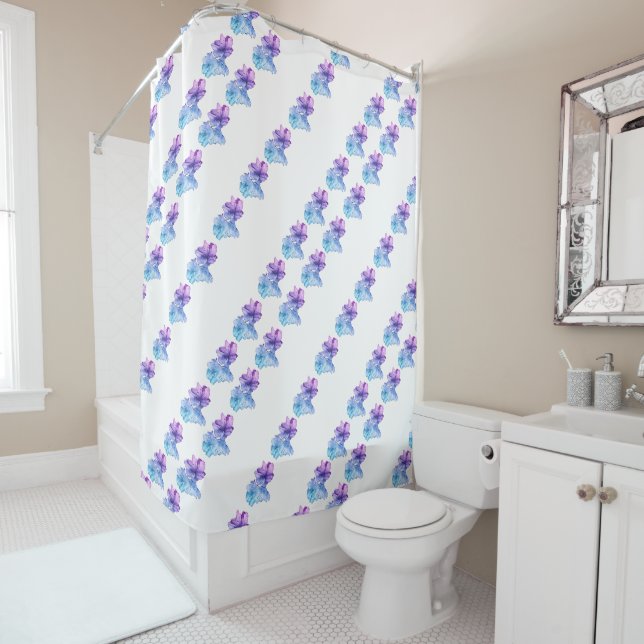 Rideaux De Douche Diagonale 2 bleu violet illustration (En situation)