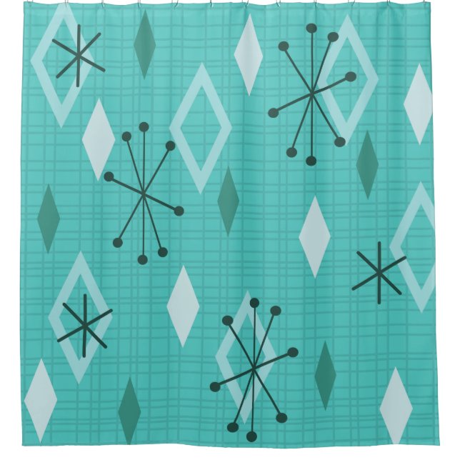 Rideaux De Douche Diamants modernes du milieu du siècle Aquamarine (Devant)
