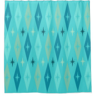 Rideaux De Douche Diamonds Stars Turquoise de 1950 atomique