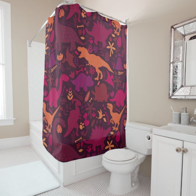 Rideaux De Douche Dino Doodle Silhouettes Enfants Dinosaur (En situation)