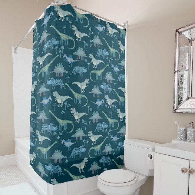 Rideaux De Douche Dinosaur Motif Turquoise Vert (Créateur téléchargé)