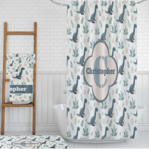 Rideaux De Douche Dinosaure Vert Bleu mignon avec Feuillage et Oeufs