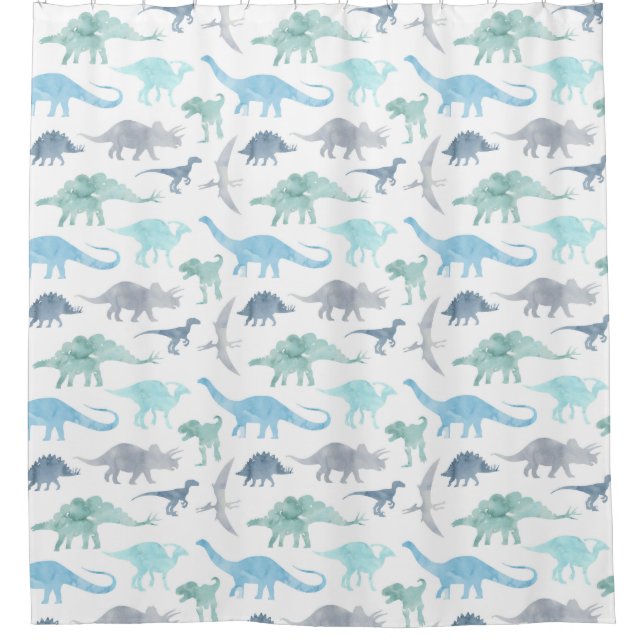 Rideaux De Douche Dinosaures bleu et vert  (Devant)