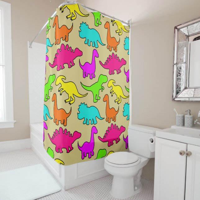 Rideaux De Douche Dinosaures colorés (En situation)