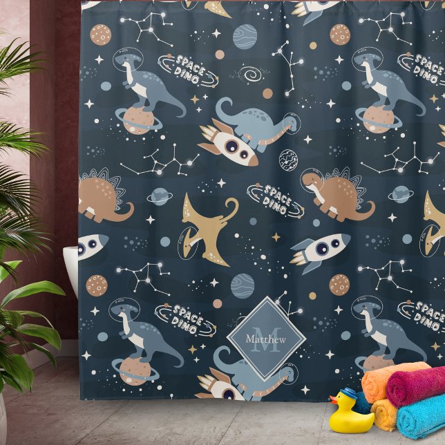 Rideaux De Douche Dinosaures mignons dans l'espace Motif Salle de ba (Créateur téléchargé)