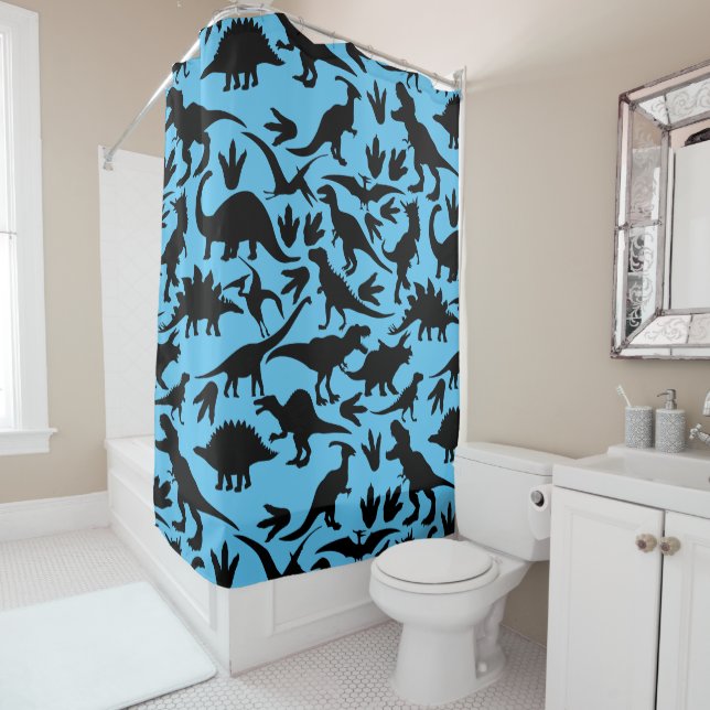 Rideaux De Douche Dinosaures motif 01 b. L Blue BG (En situation)