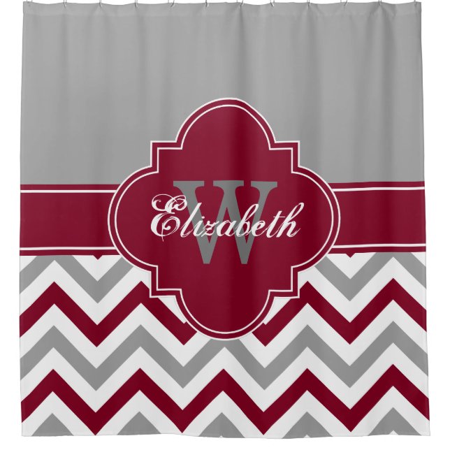 Rideaux De Douche Dk Grey Wt Bourgogne LG Chevron 1ICBR Nom Monogram (Devant)