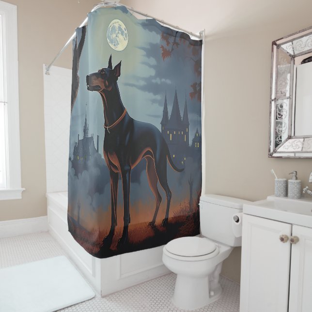 Rideaux De Douche Doberman Halloween effraie (En situation)