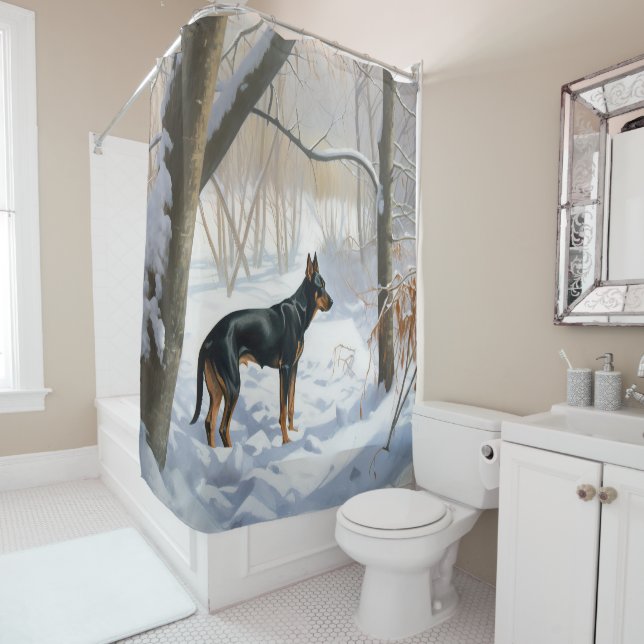Rideaux De Douche Doberman Pinscher Laisser Neige Noël (En situation)