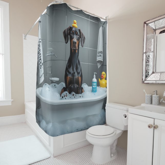 Rideaux De Douche Doberman Sloppy Sleepy mignon drôle (En situation)