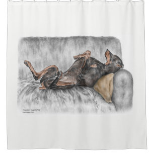 Rideaux De Douche Dobermann drôle sur le sofa