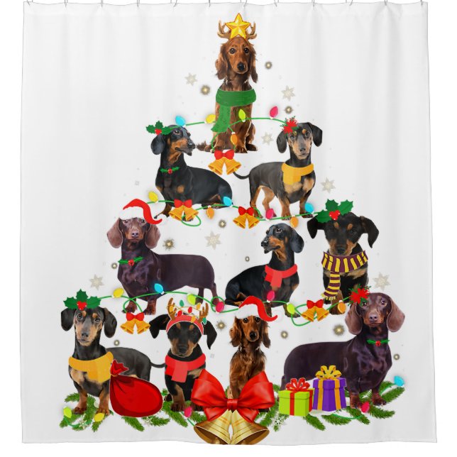 Rideaux De Douche Dog Lover Gifts Dachshund Tree Christmas Light (Devant)
