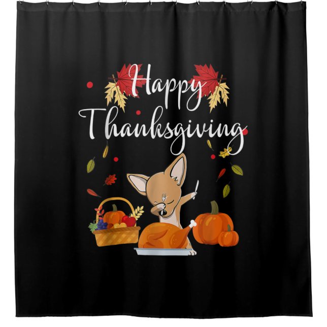 Rideaux De Douche Dog Turkey Happy Thanksgiving (Devant)