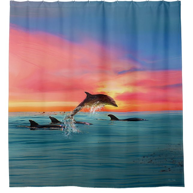 Rideaux De Douche Dolphin Tropical Beach Sunset Seascape (Devant)