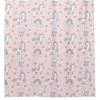 Rideaux De Douche Doodle de licorne rose
