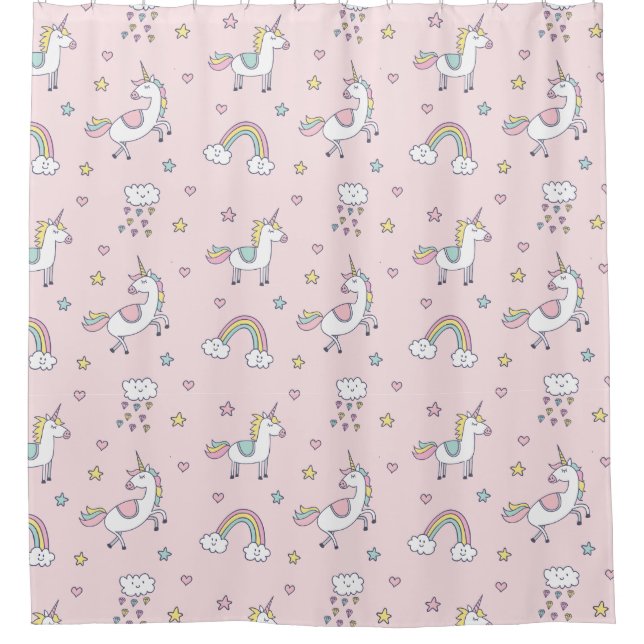 Rideaux De Douche Doodle de licorne rose (Devant)