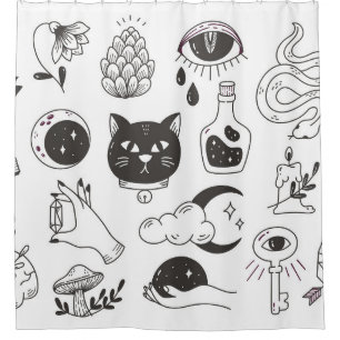 Rideaux De Douche doodle de tatouage mystique dessiné à la main, bad