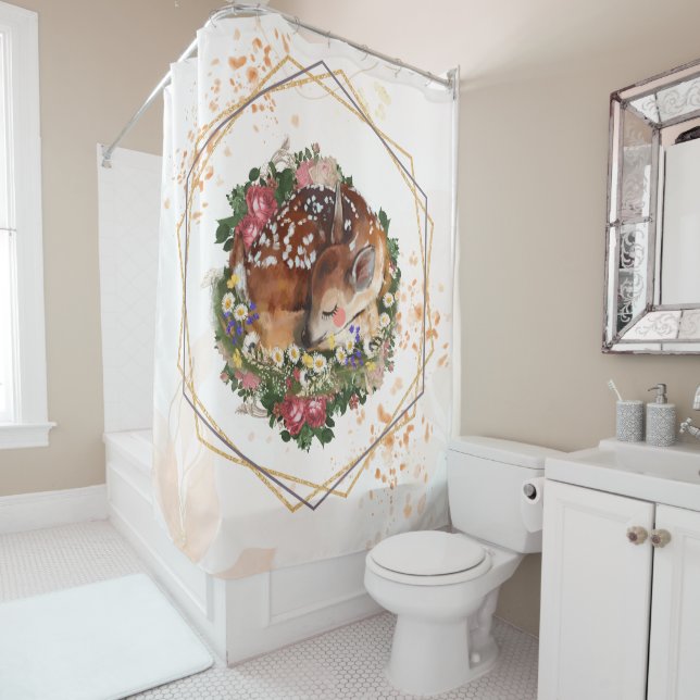 Rideaux De Douche Dormir Éblouissant Faune, Animal Brown Art Floral (En situation)