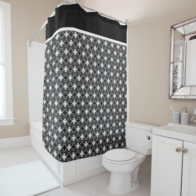 Rideaux De Douche Doubles motifs noirs et blancs élégants de (En situation)