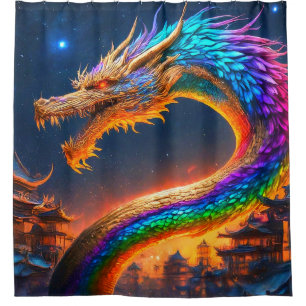 Rideaux De Douche Dragon arc-en-ciel