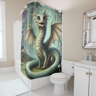 Rideaux De Douche Dragon Jabberwocky Mignon Créature Fantastique Art