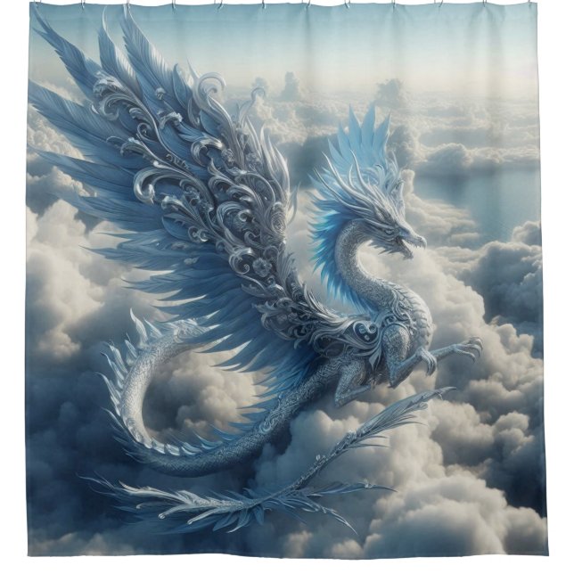Rideaux De Douche Dragon superbe entouré de nuages (Devant)
