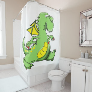 Rideaux De Douche Dragon vert de bande dessinée marchant sur ses