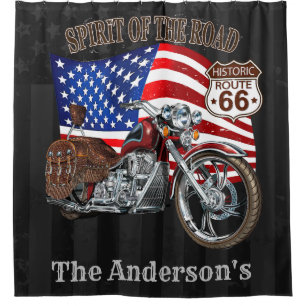 Rideaux De Douche Drapeau américain de moto vintage RTE 66 avec nom