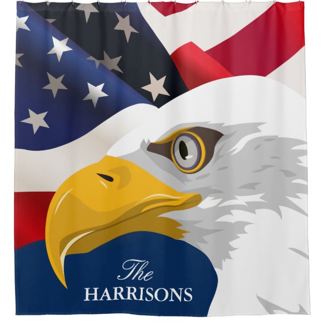 Rideaux De Douche Drapeau américain patriotique fier avec Eagle (Devant)