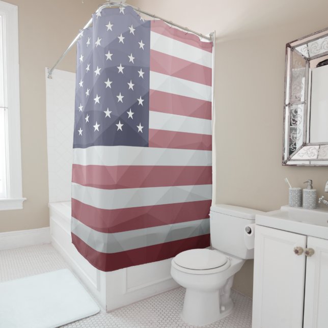 Rideaux De Douche Drapeau américain Rouge Blanc Bleu Amérique Mesh g (En situation)