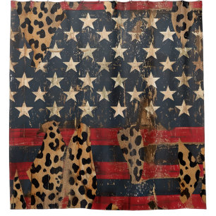 Rideaux De Douche Drapeau américain rustique imprimé léopard (3)
