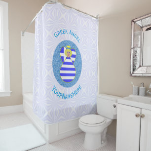 Rideaux De Douche Drapeau d'ange blond grec personnalisé