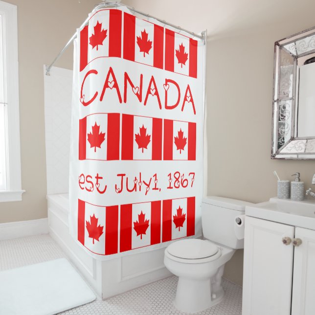 Rideaux De Douche Drapeau de la Feuille d'érable de la fête du Canad (En situation)