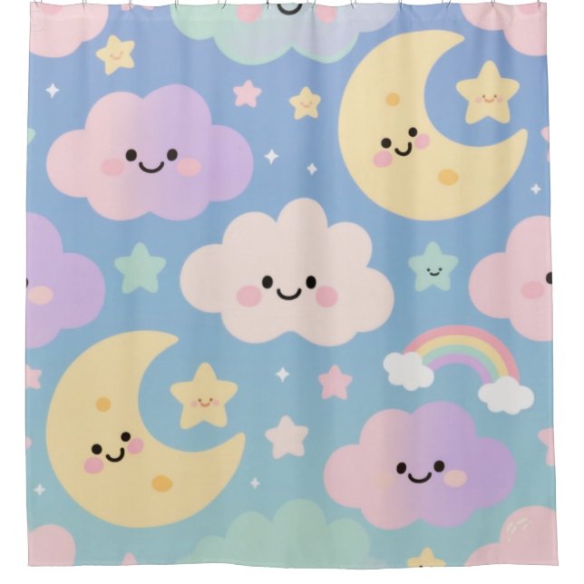 Rideaux De Douche Dream Sky Blanket, Cute Clouds, Moons & Stars (Devant)