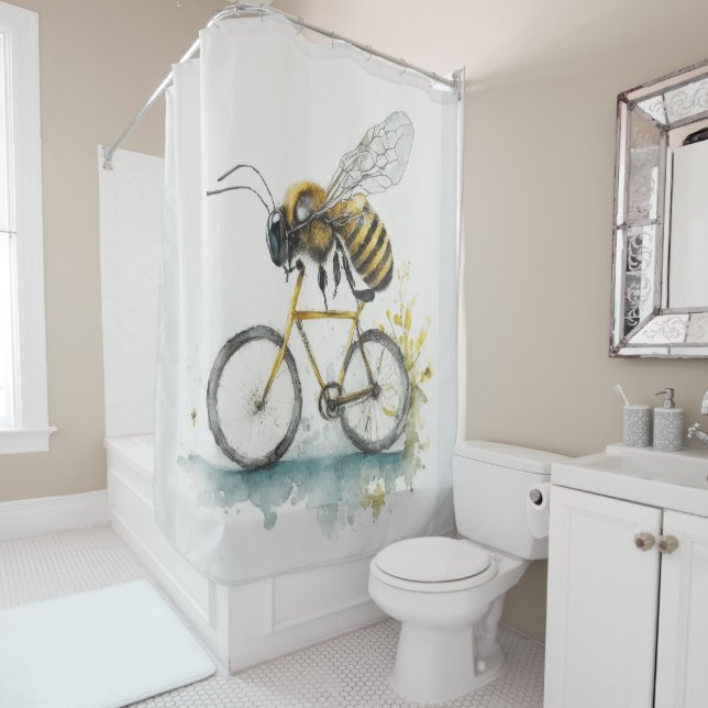 Rideaux De Douche Drôle abeille à vélo en train de dessiner l'aquare (En situation)