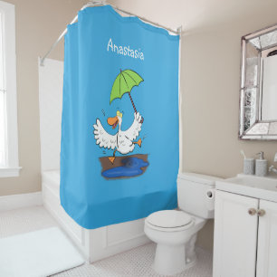 Rideaux De Douche Drôle canard avec parapluie dessin animé