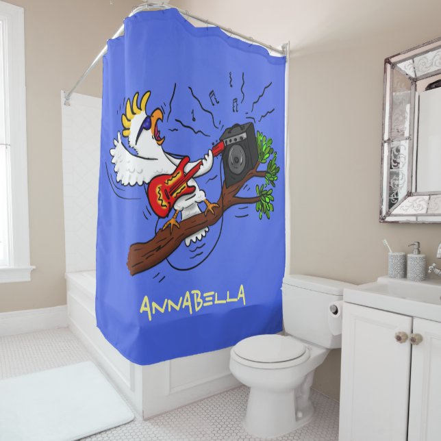 Rideaux De Douche Drôle cockatoo jouant de la guitare rock dessin an (En situation)