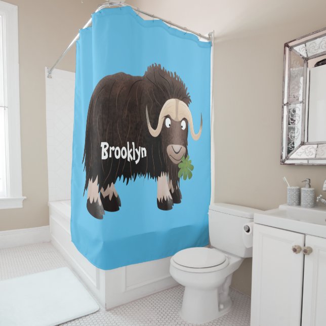 Rideaux De Douche Drôle dessin animé de boeuf musqué (En situation)