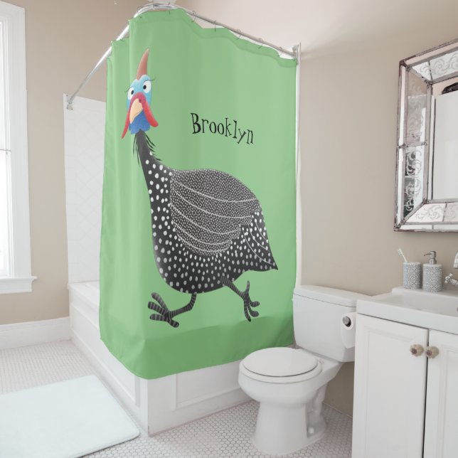 Rideaux De Douche Drôle dessin animé d'oiseau de Guineafowl (En situation)