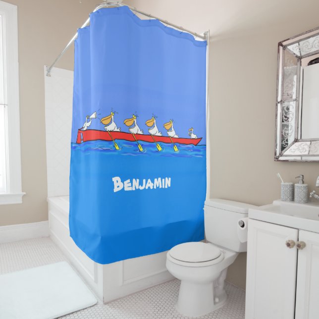 Rideaux De Douche Drôle pélicans rameurs dessin animé (En situation)