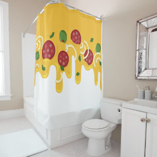 Rideaux De Douche Drôle Pizza au Fromage Rétro Coulant Keto Party