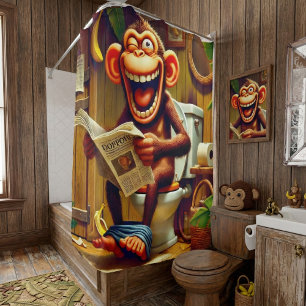 Rideaux De Douche Drôle singe caricature sur Toilet
