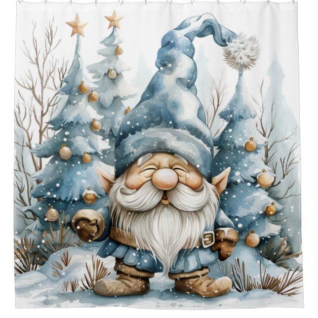 Rideaux De Douche Dusty Blue Gnome et les arbres de Noël (Devant)
