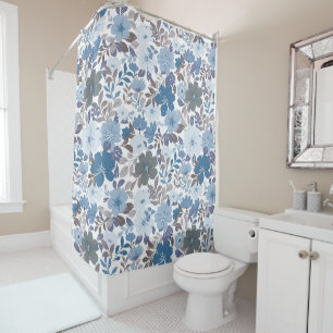 Rideaux De Douche Dusty Blue & Grey Winter Sky Floral Garden