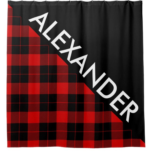 Rideaux De Douche DYI BG, Diag Black Plaid 2 Triangles Gras (Devant)